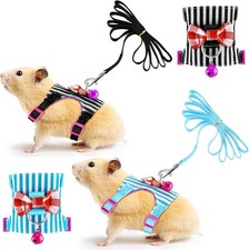 2 Pieces Hamster Harness and Leash Set for Walking, Small S, Blue, Black