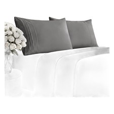 Queen Size 4 Piece Sheet Set - Breathable Cooling Sheets - Dark Grey