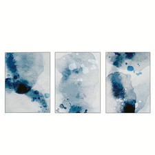 3pcs Navy & Sky Blue Abstract Paintings Wall Art Canvas  Unframed/Framed