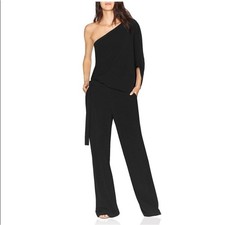 Halston Heritage One-Shoulder Jumpsuit Wide Leg Black Size 6