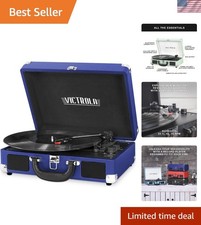 Journey - Bluetooth Suitcase Record Player - Cobalt Blue Built-in stereo sp...