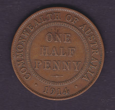 Australian Rare 1914 L Halfpenny George V  LOW MINTAGE COIN (HF105.2)