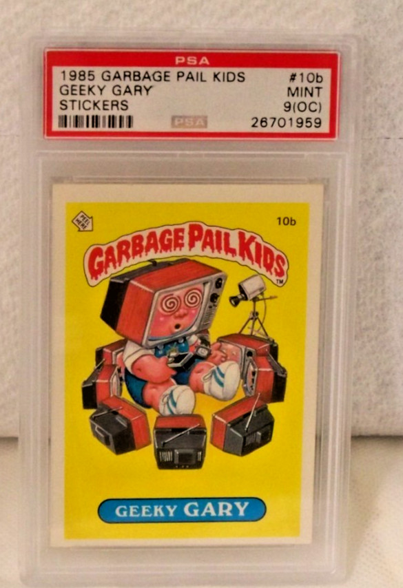 1985 Topps OS1 Garbage Pail Kids GEEKY GARY 10b Matte STICKER PSA 9 MINT view 1