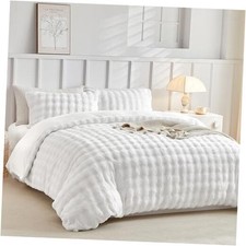 Fluffy Duvet Cover Set Queen Size, Faux Fur Duvet Queen 90" x 90" 05-white