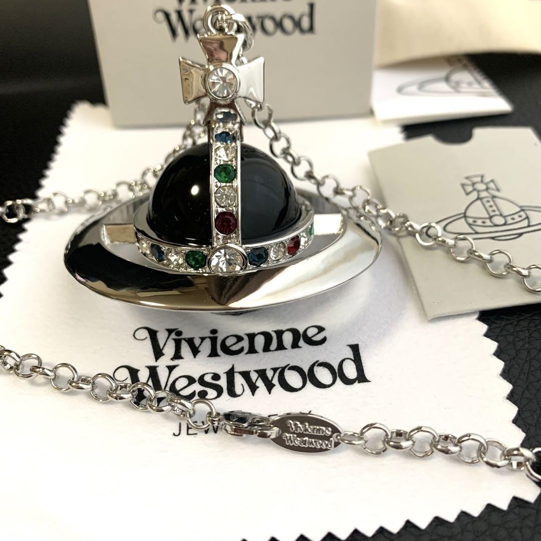 Vivienne Westwood Necklace Orb Black Silver 4 x 4cm N24