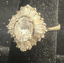 Vintage Clear CZ Halo Baguette Sterling Silver Ring Size 7 925