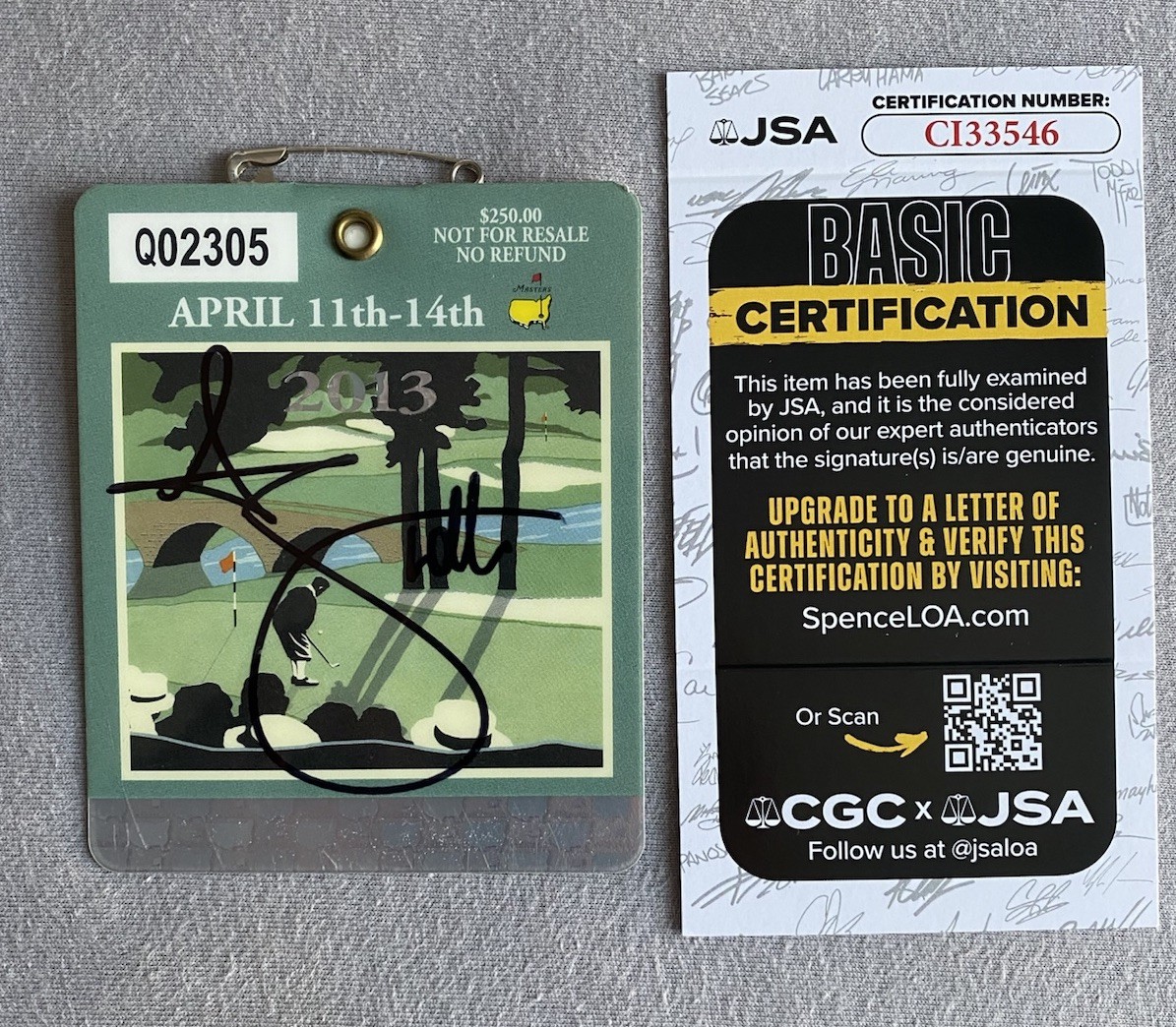 Adam Scott Autographed Signed AUGUSTA NATIONAL MASTERS 2013 WEEKLY BADGE JSA CI33546 