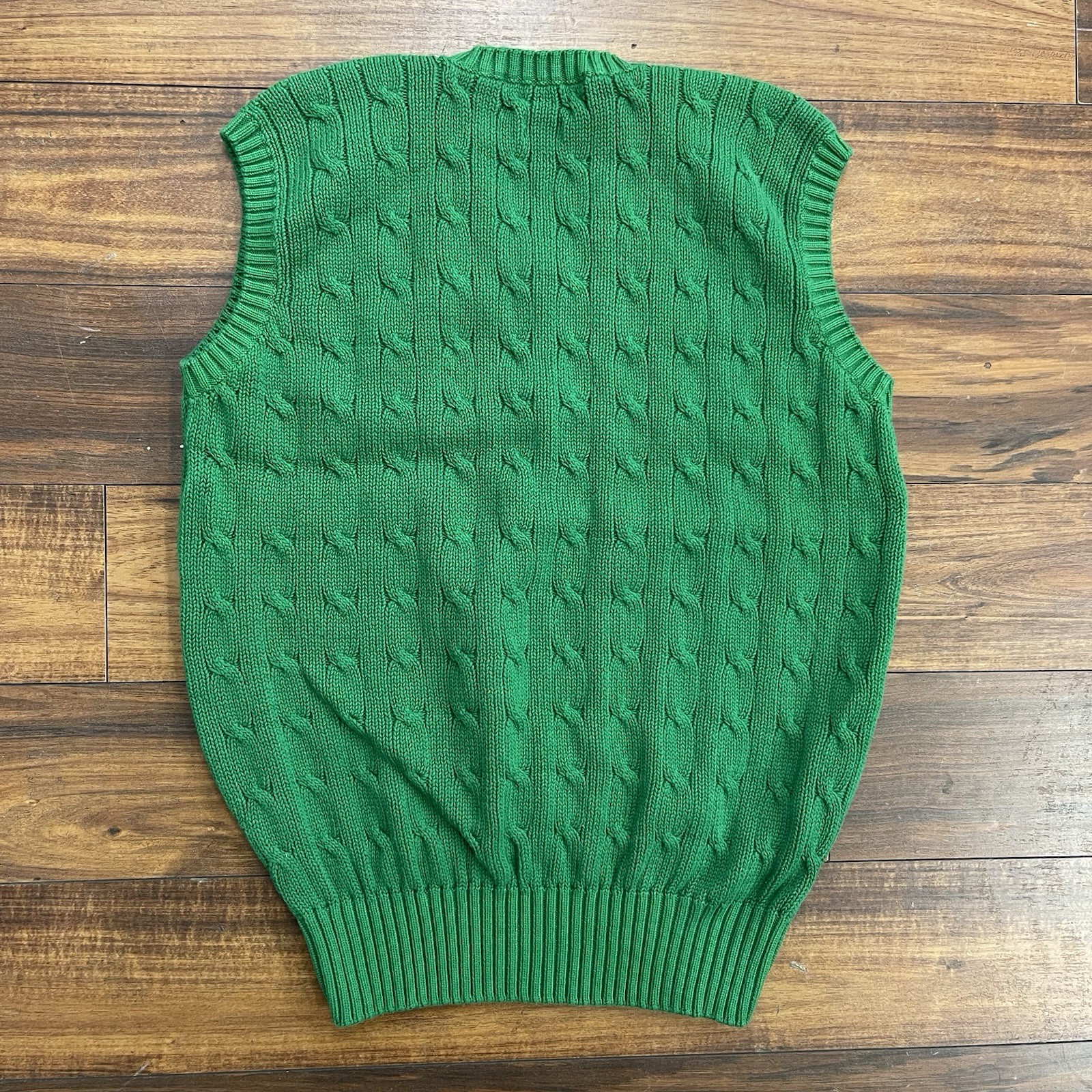 Vintage Polo Golf Ralph Lauren Men M Green Cable Knit Sweater Vest Crest Golfing thumbnail 5