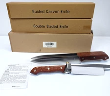 QVC Double Bladed Guided carver knife set New old stock Stainless Wooden Handles