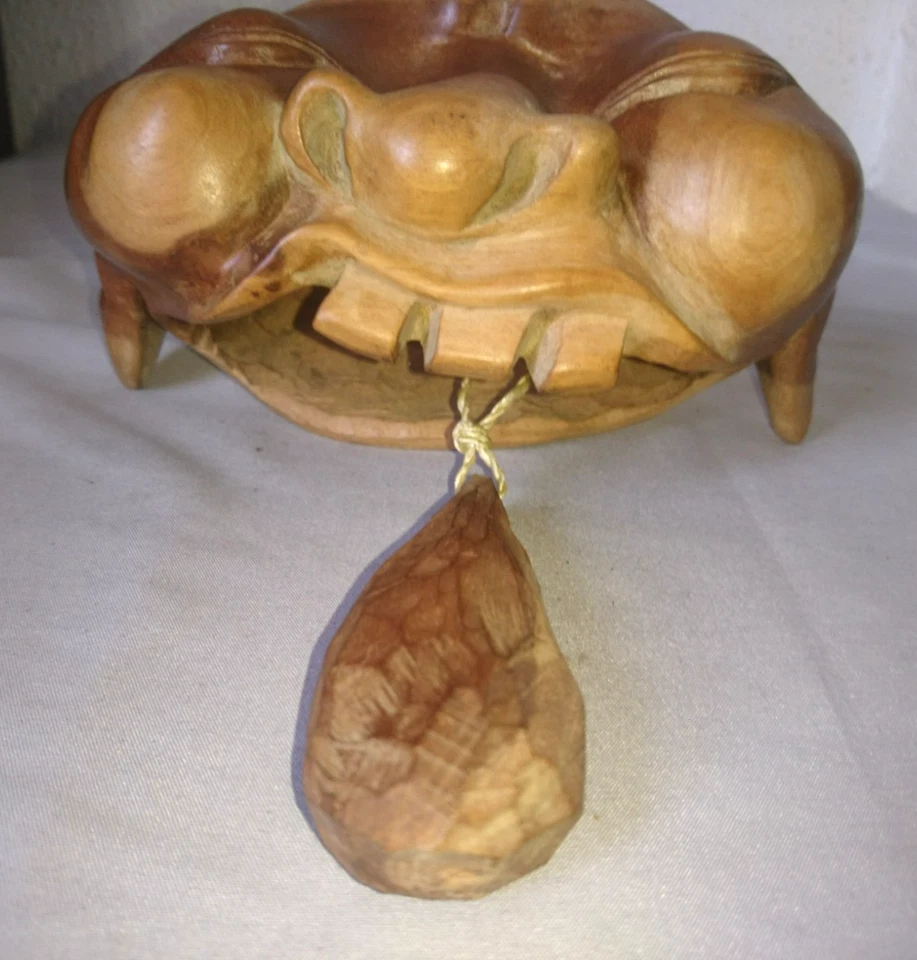 ANCIEN CARILLON A VENT OU PORTE STATUETTE TETE PERSONNAGE de BALI en bois teck - Photo 3/4