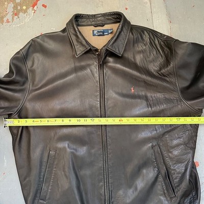 Polo Ralph Lauren Men's Black Plaid Lined Leather Jacket XXL 90s
