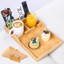 Acanacle Couch Tray Insert for Middle Seat, Bamboo Couch Table with 2 Cup Hol...