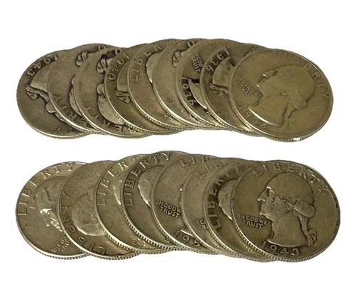Washington Silver Quarters Lot of 17 (1935-1964) Circulated 90% Silver
