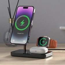 Wireless Charging Stand,MagSafe 3-in-1 Wireless Charger Dock for Apple Devices