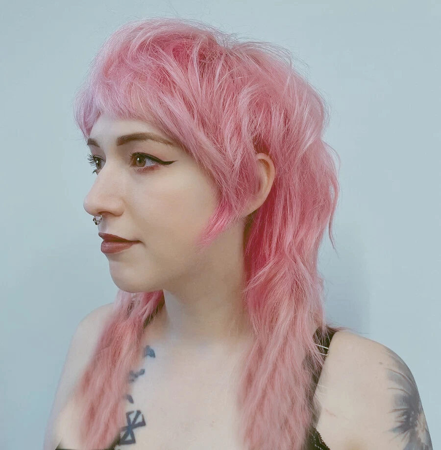 Short Pink Mullet Wig With Bangs Wave Pixie Cut Wigs Fashion Party Synthetic Wig