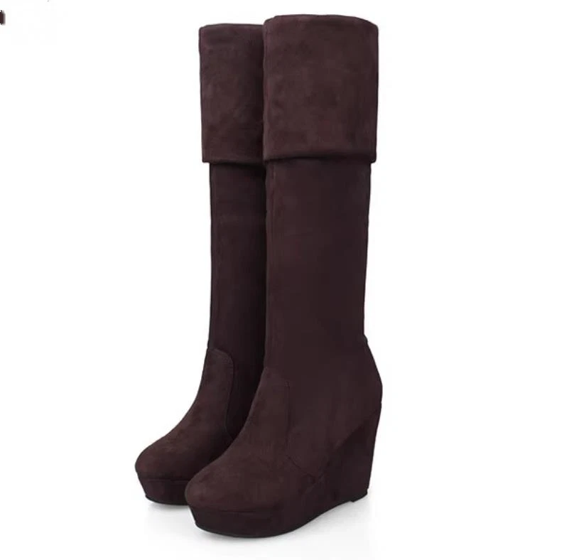 Women Over The Knee High Boots Faux Suede Wedge 10Cm High Heels Platform Shoes - Image 2 of 4
