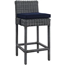 Modway Outdoor Patio Wicker Rattan Bar Stool & Sunbrella® Canvas Navy Cushion