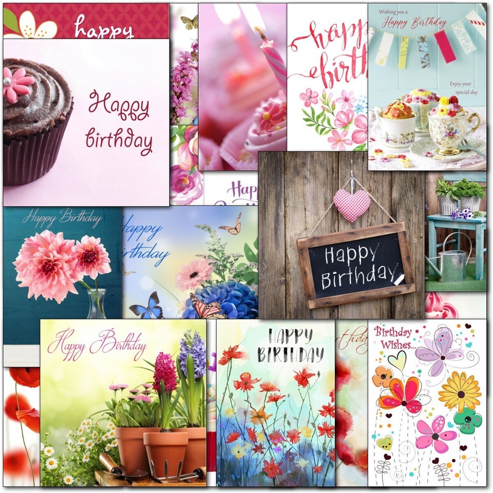 Doodlecards Pack of 20 Female Birthday Cards Women's Floral Flowers ...