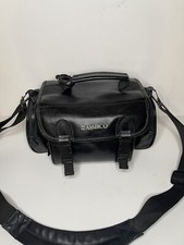 Ambico Black Leather Camera Camcorder Case Bag w Padded Shoulder Strap  Pockets