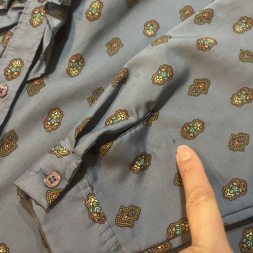 Vintage 1970s Jantzen Blue Paisley Frilly Collar Blouse Buttons Size 16 Boho - 第 3/8 張圖片