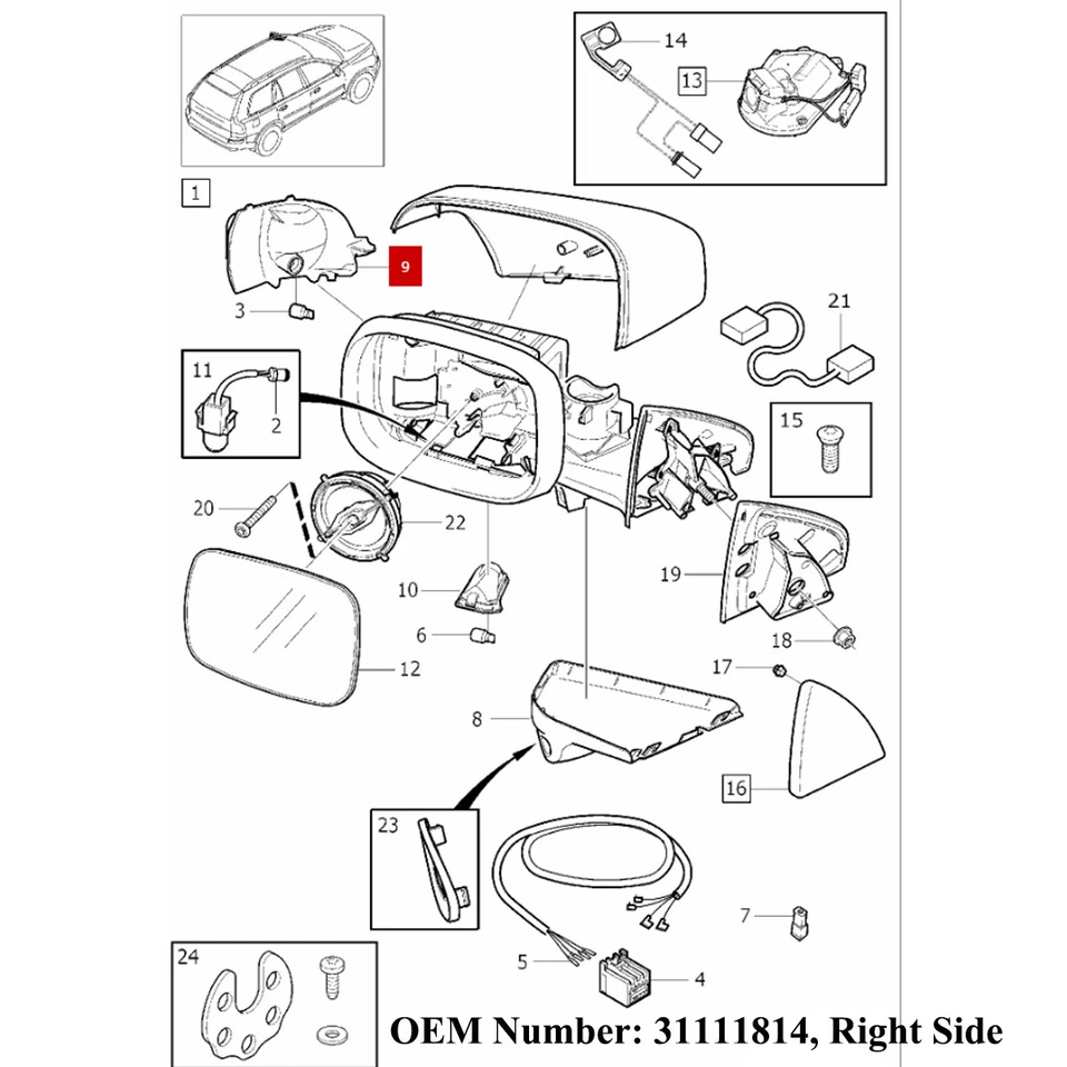 For 2007-2014 Volvo XC70 XC90 Right Side Wing Mirror Turn Signal Light Lamp Lens - Image 2 of 4