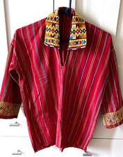 Unique Vintage Guatemalan Embroidered Huipil Collared Shirt, 20 x 26
