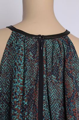 Robe Cocktail Rebecca Taylor En Soie Imprimé Serpent - Taille 4 (S), Bretelles Fines Et Finitions Cuir