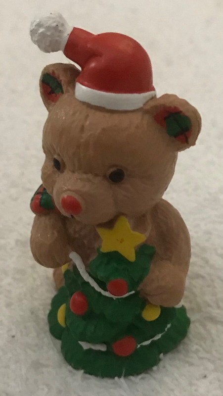 Applause - A Teddy Bear w/a Christmas Tree & Santa Hat Toy Figurine - Very Cute!