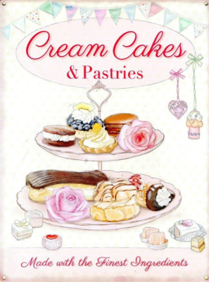 Vintage Cakes and Pastries Tin Sign for Home Bar or Cafe Decor, 8x12 Inch