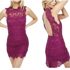 Free People Women's Daydream Bodycon Lace Dress Magenta Purple NWT $98 Sz Small