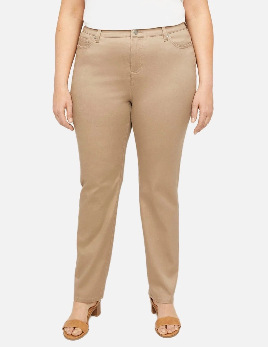 Catherines Women s Sateen Stretch Pants Straight Leg Tan Brown
