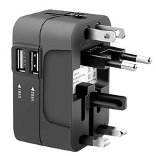Black Universal Travel Adapter Universal Power Adapter Worldwide 2 USB Ports New