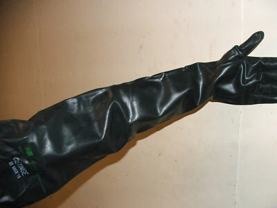 PIERCAN Shoulder Length Black Neoprene Rubber Gloves 15 mils thick 32" long 2 PAIR NEW