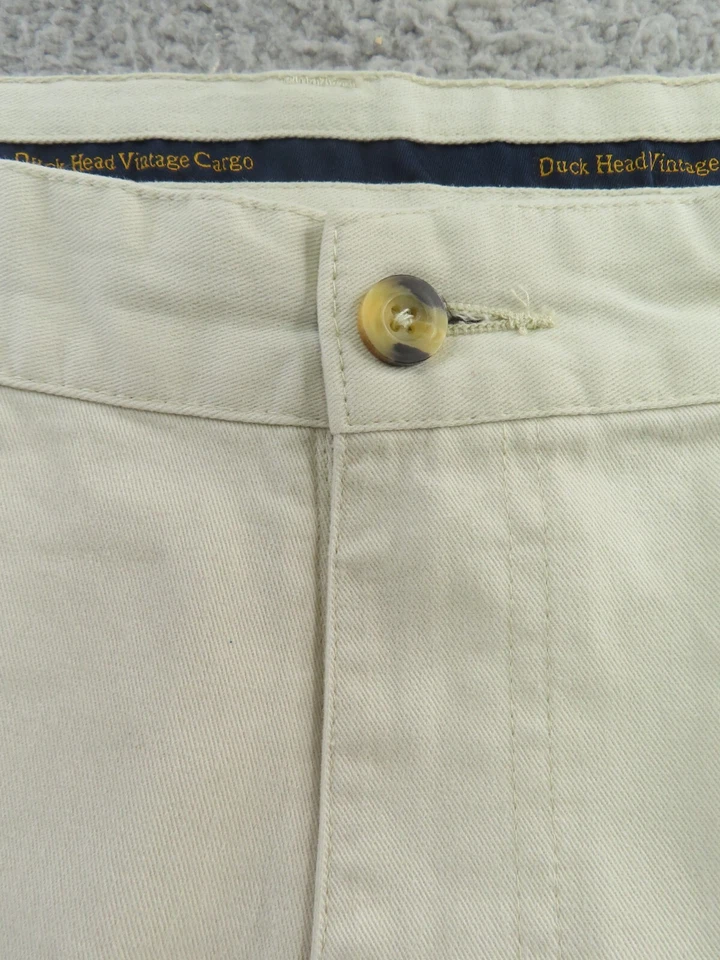 Calça Duck Head Masculina 38x32 Bege Frente Plana Vintage Bolsos de Carga Baggy Y2K - Imagem 4 de 4