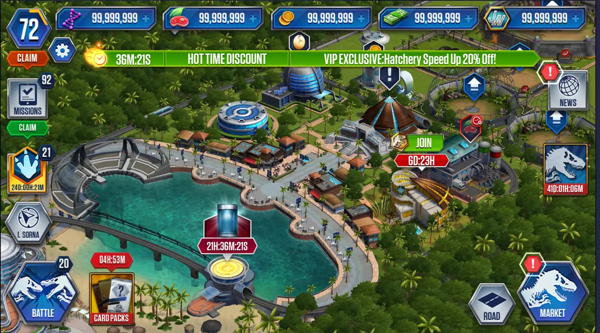 Jurassic World The Game Builder Android iOS Coins Cash DNA Food VIP 60  Legendary