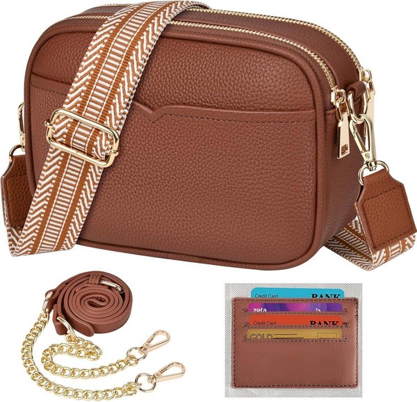 Teuen Damen-UmhäNgetasche Crossbody Bag Pu Leder Schultergurt Braun-image