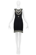 VINTAGE CHRISTIAN DIOR BY JOHN GALLIANO BLACK SILK DRESS WITH PEARLS & CRYSTAL E