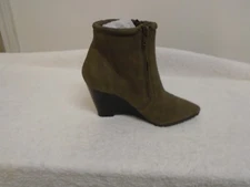  H by Halston Leather Double Zipper Wedge Ankle Boots - Hal TAUPE  10M NEW