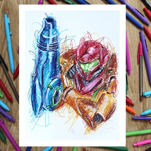 Samus Ballpoint Pen Print, Metroid Poster - Picture 3 of 3