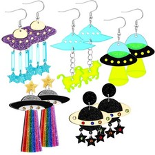 Yinkin 5 Pairs UFO Aliens Space Alien Acrylic Planet Earrings for Women Funky...
