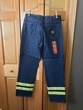 New Red Cap Mens Denim Hi-vis Reflective Work Pants 34x36