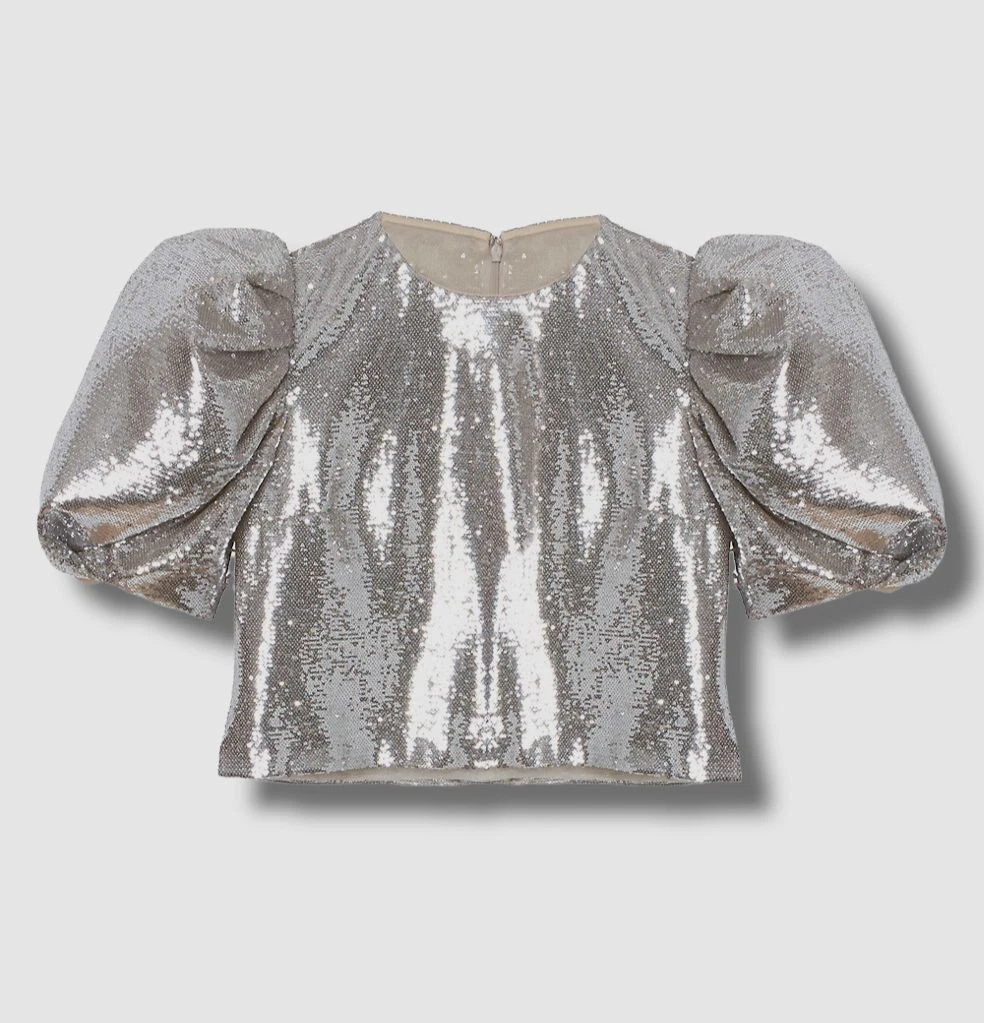puff sleeve silver top