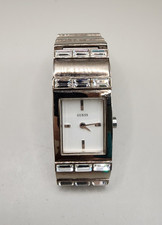 GUESS G86091L Ladies Cuff Watch - Silver Tone with Baguette Crystals Japan Movt