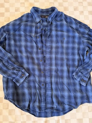 Men's Blue Plaid Flannel Arrow 100% Cotton Size XL Blue Button up Collar