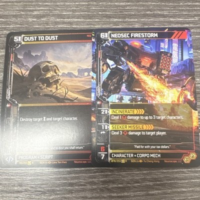 Netrunner System Gateway Card Lot (2) Dust to Dust, Neosec Firestorm LE