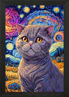Gerahmtes Wandbild Poster Scottish Fold Cat in Starry Night Leinwanddruck Bild