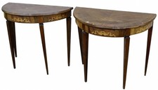 COPPIA CONSOLLE STILE CARLO X IN LEGNO, UNIBILI A TAVOLINO , INTARSI, CASSETTO