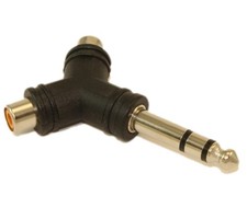 1/4inch Stereo Jack Male to 2 RCA Female Adapter Nickel Plated