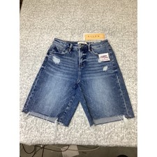 Risen Jeans Women XL Slouch Bermuda Shorts Tummy Control Distressed Medium Wash