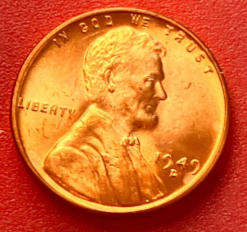 1949-D Lincoln Wheat Cent Penny GEM RD BU From an Original Bank Roll